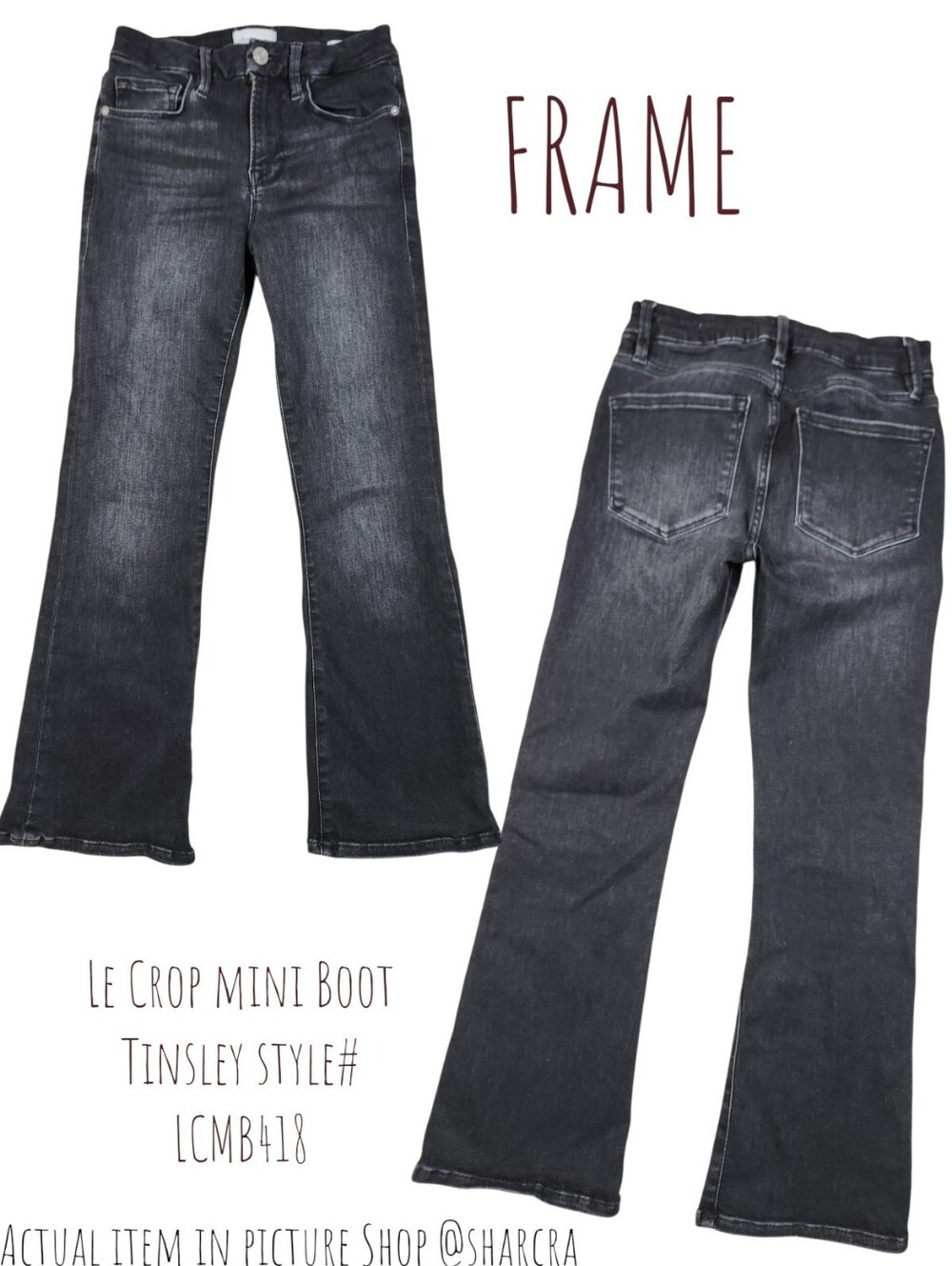 Frame women's Le Crop mini Boot Tinsley LCMB418 Faded Black Mini Flare Jeans 25